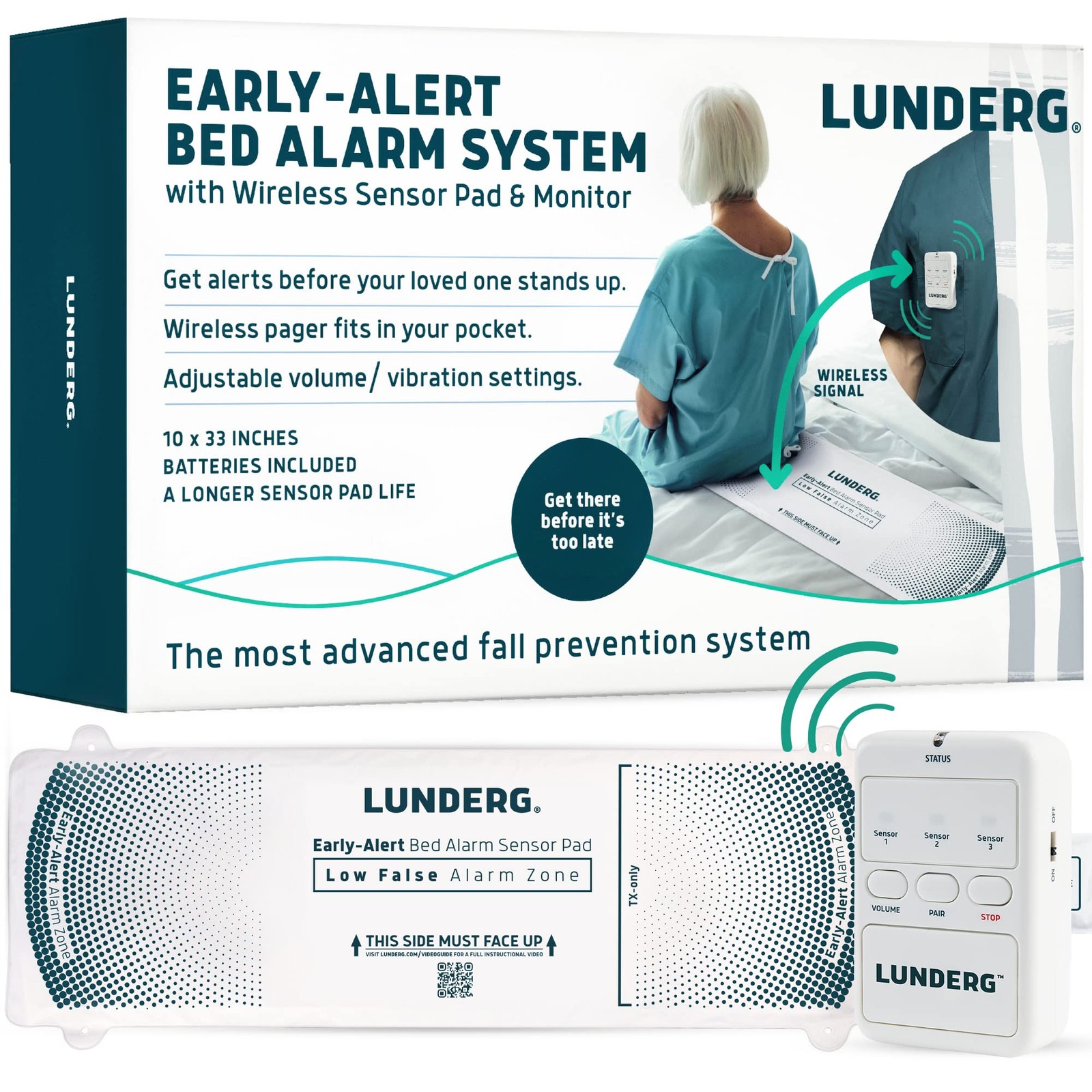 Early Alert Bed Alarm for Elderly Adults - Wireless Sensor Pad & Pager - with...