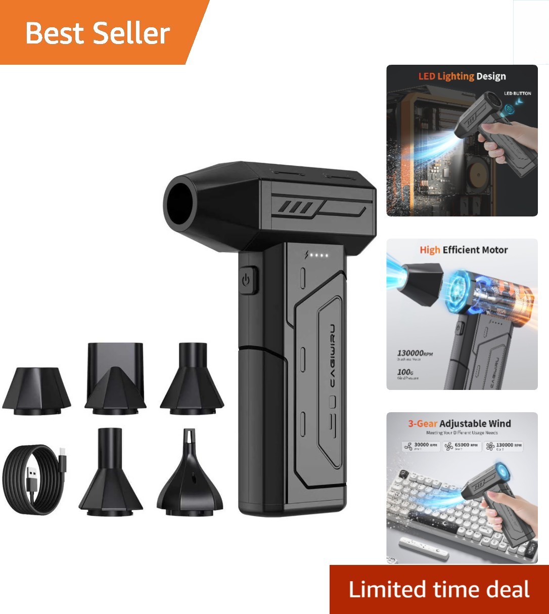 Efficient Handheld Air Blower with LED Light - Perfect for Dust Removal Anywhere