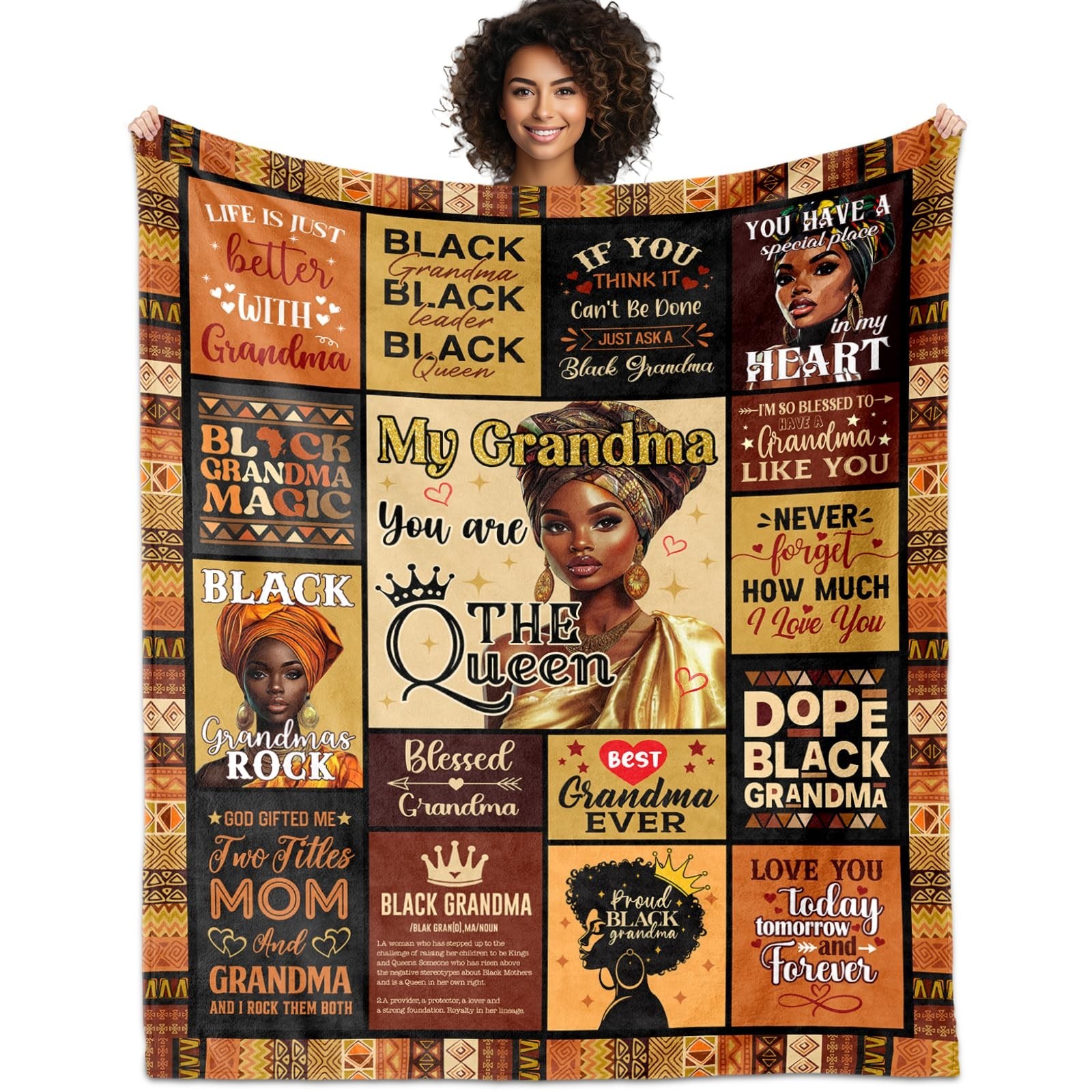 African American Grandma Gifts Blanket 60"X50", Black Grandma Birthday Gifts,...