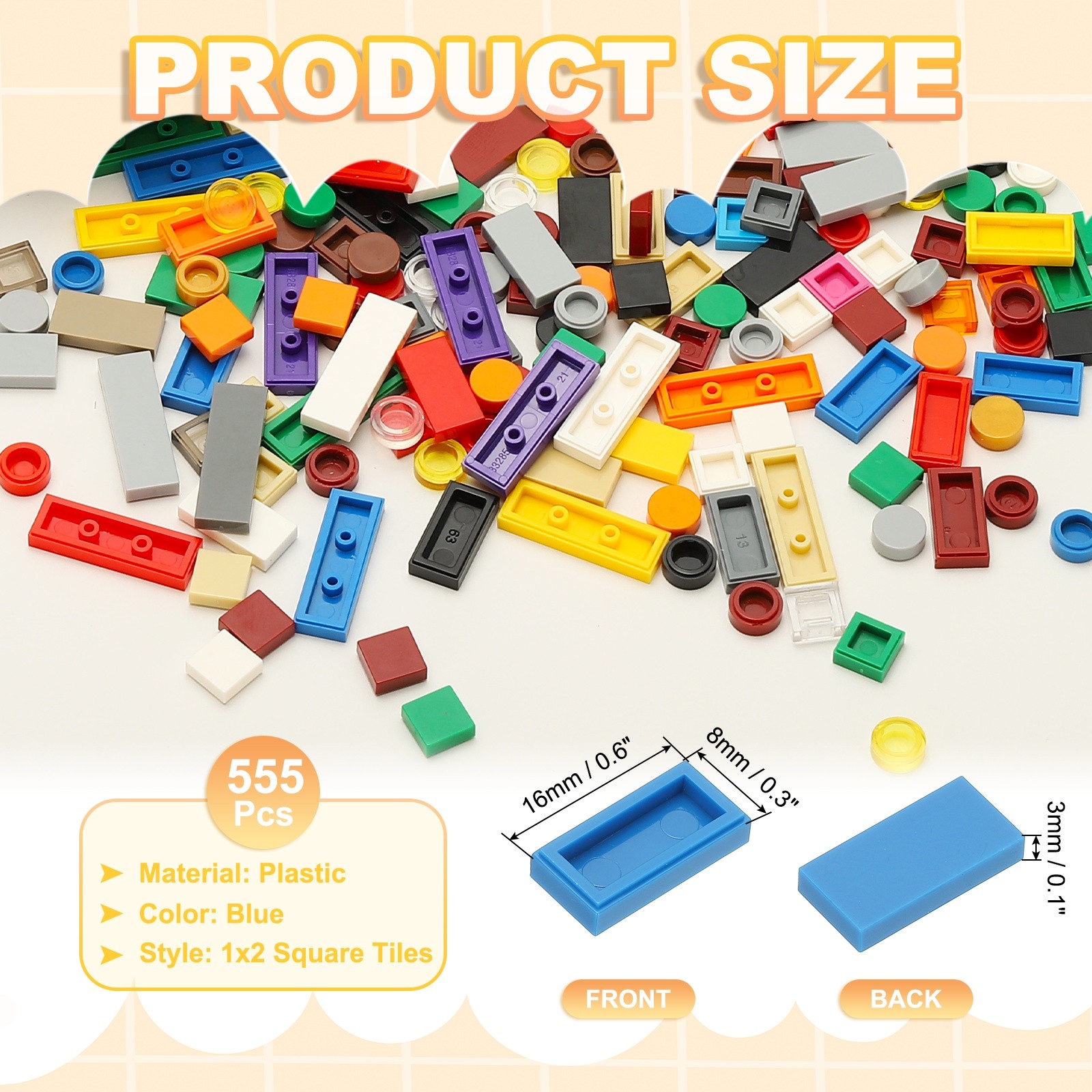 555 Pcs 1x2 Square Blue Flat Blocks Bulk for Building Floor