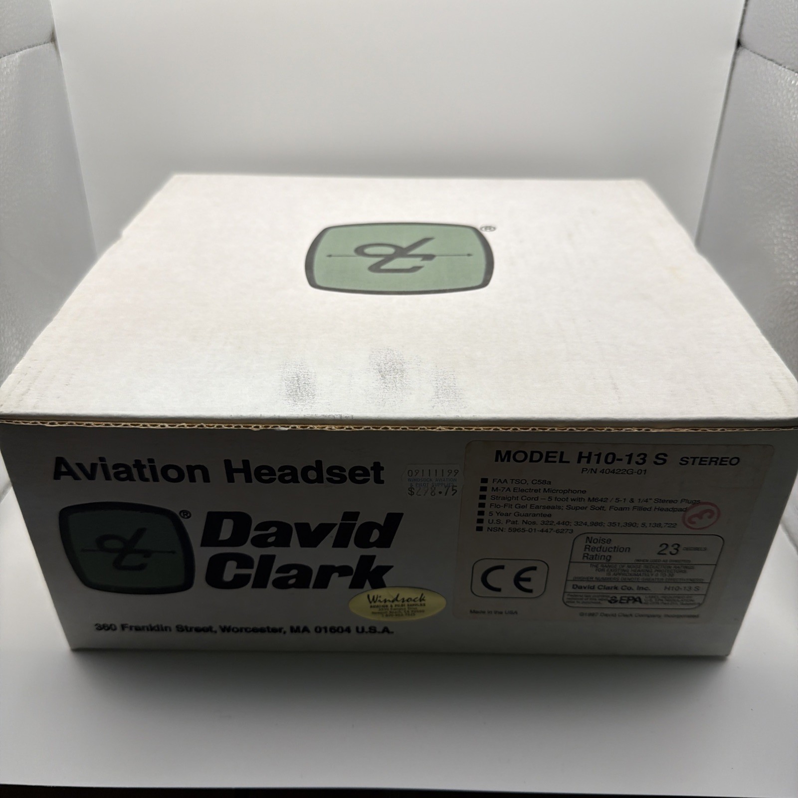 David Clark H10-13S Stereo Aviation Pilot Headset w/ Mic 23dB NRR