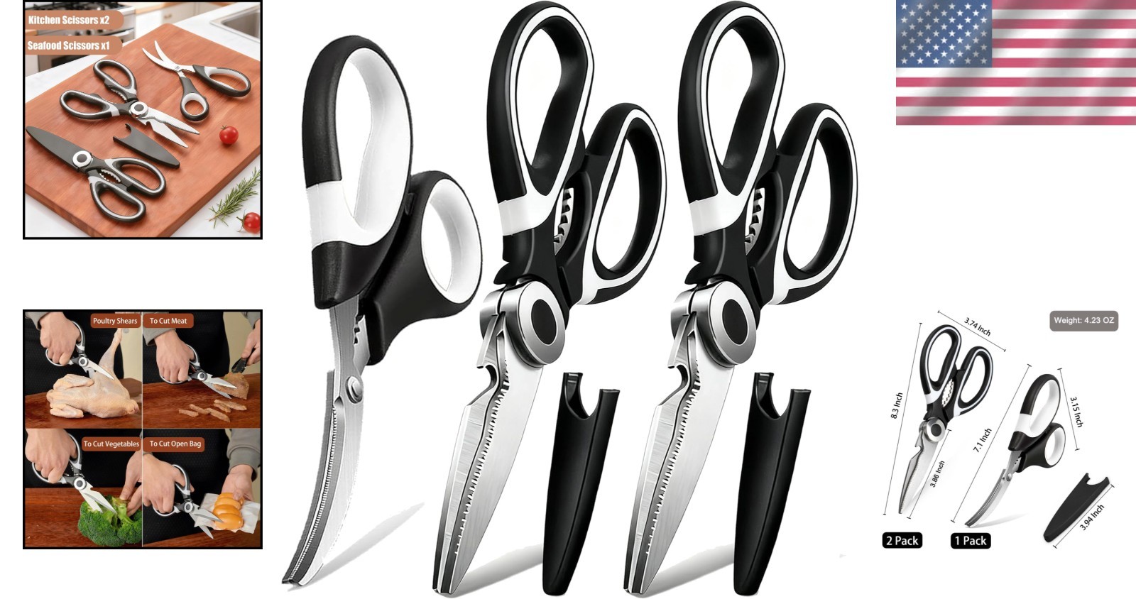 Versatile Kitchen Scissors Set with Durable Blades - Includes Seafood Shears