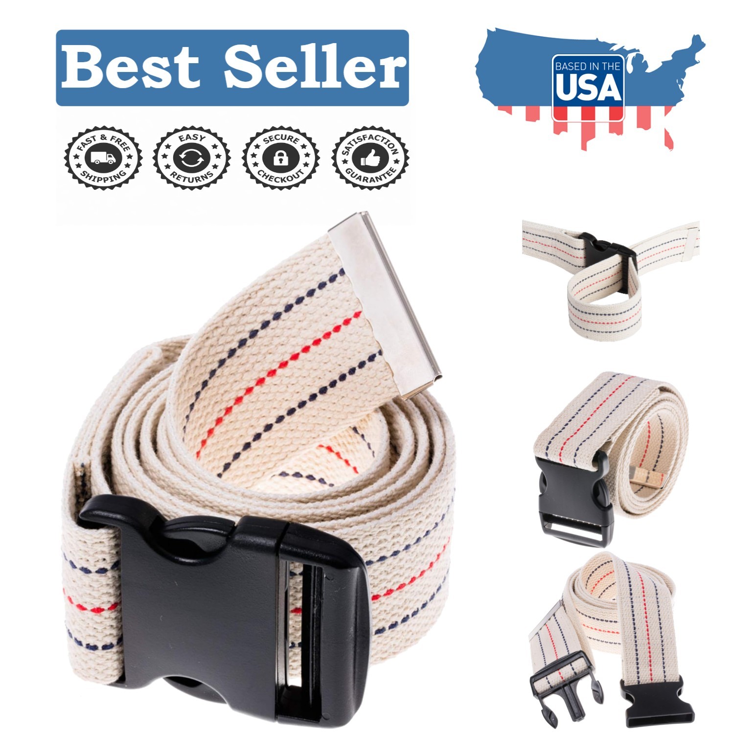 54-Inch Patient Transfer Gait Belt - Durable, Quick Release Design, Beige
