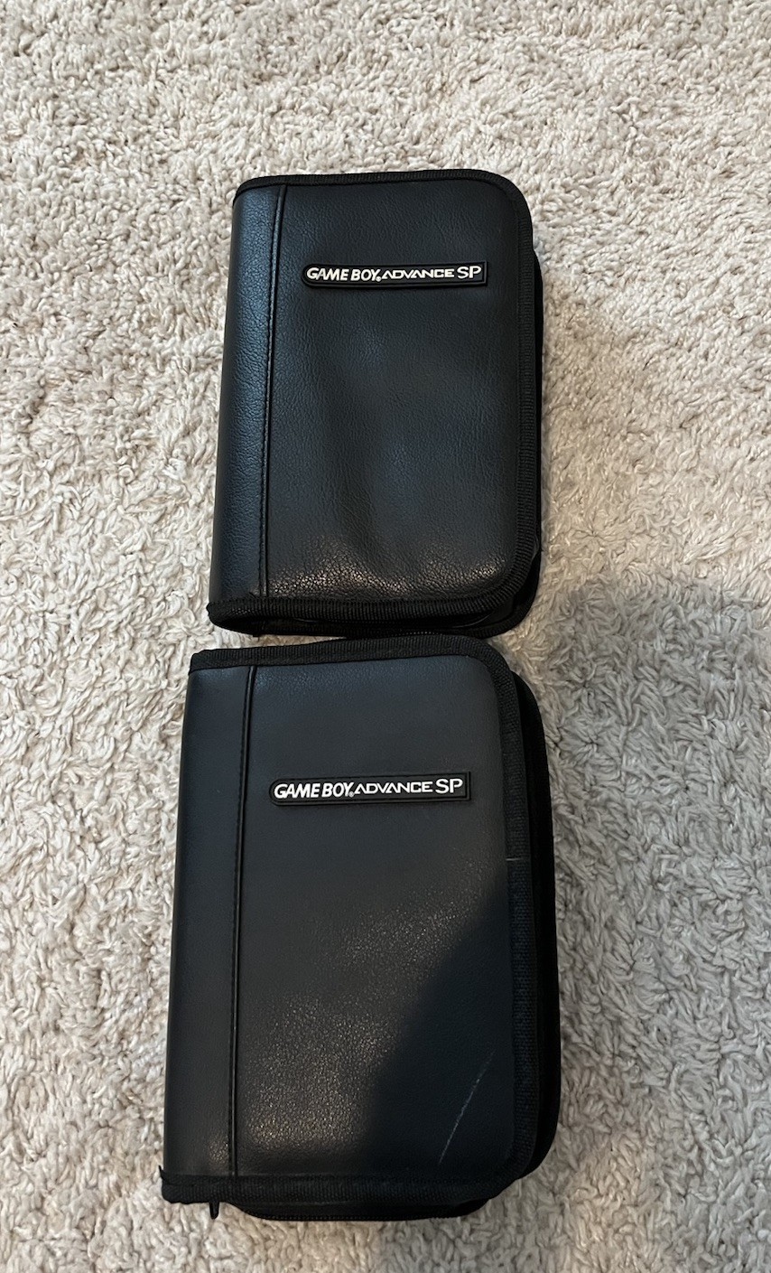 2 Nintendo OEM GBA Game Boy Advance SP Carrying Case - Black Faux Leather