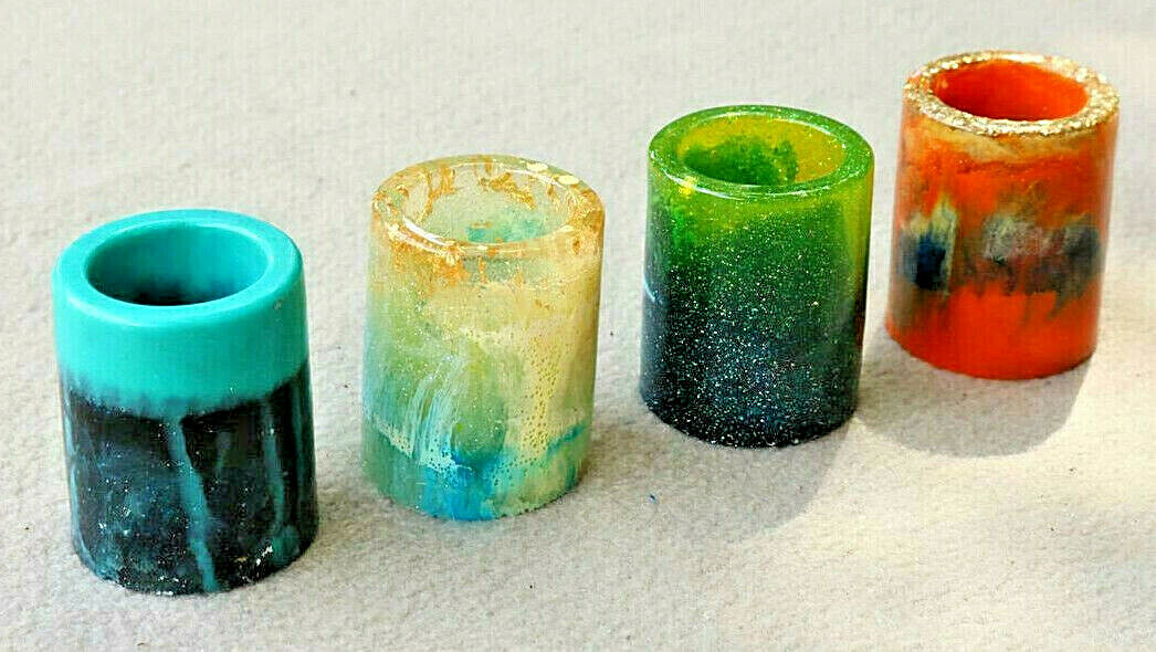 Lot 4 Art Shot Glass Unique Color Cast Resin Unique Hand Made Colors MCM BAG4 WS
