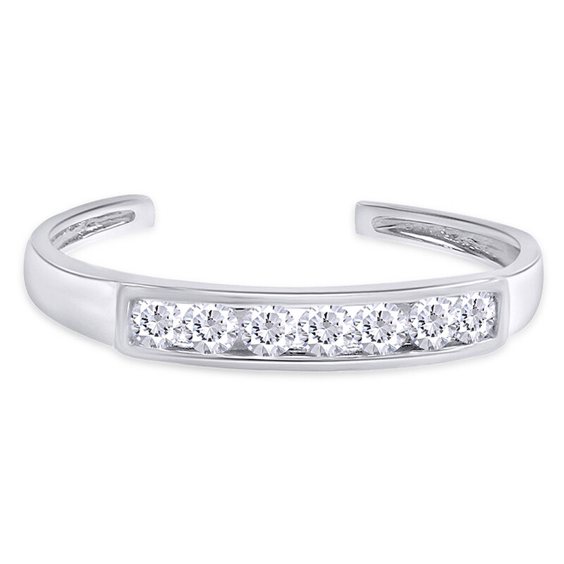 2/7 Ct Simulated Diamond Adjustable Channel Set Toe Ring 10k Solid White Gold