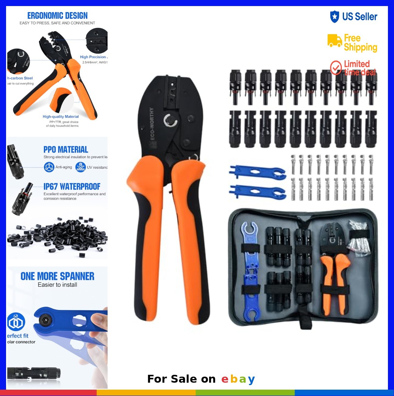 Solar Crimper Tool Kit 13 Piece Wire Crimping Pliers 10 Pairs Solar Connectors