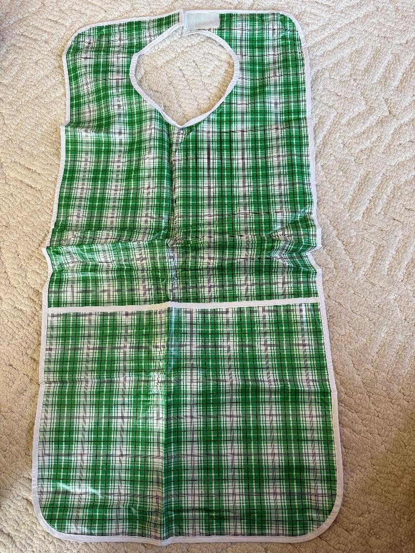 Adult Bibs - 2 Premium Large Reuseable Waterproof Green Plaid