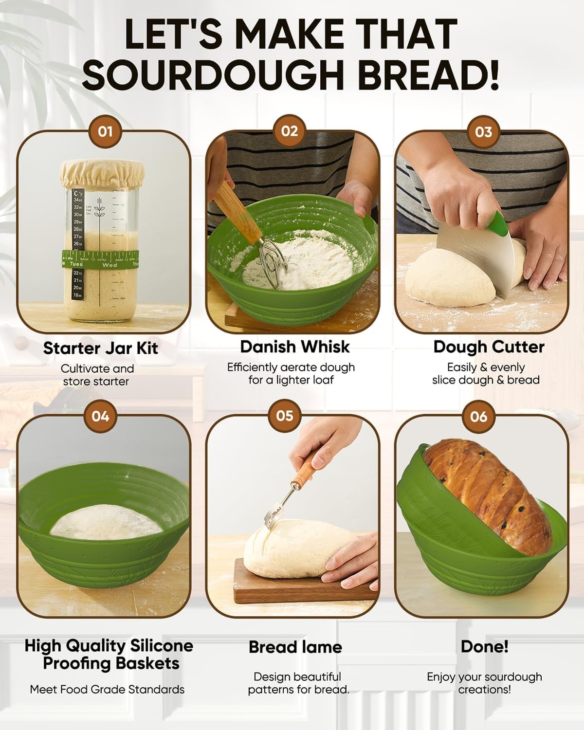Sourdough Starter Kit Bread Baking Supplies | Proofing Basket Jar Tools Set