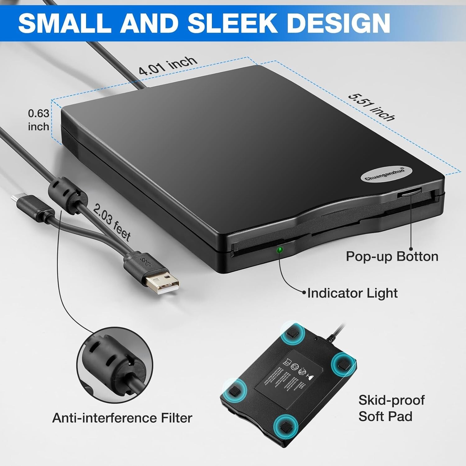 Floppy Disk Reader, 3.5 inch 1.44mb External USB Type A/C Floppy Disk Drive f...