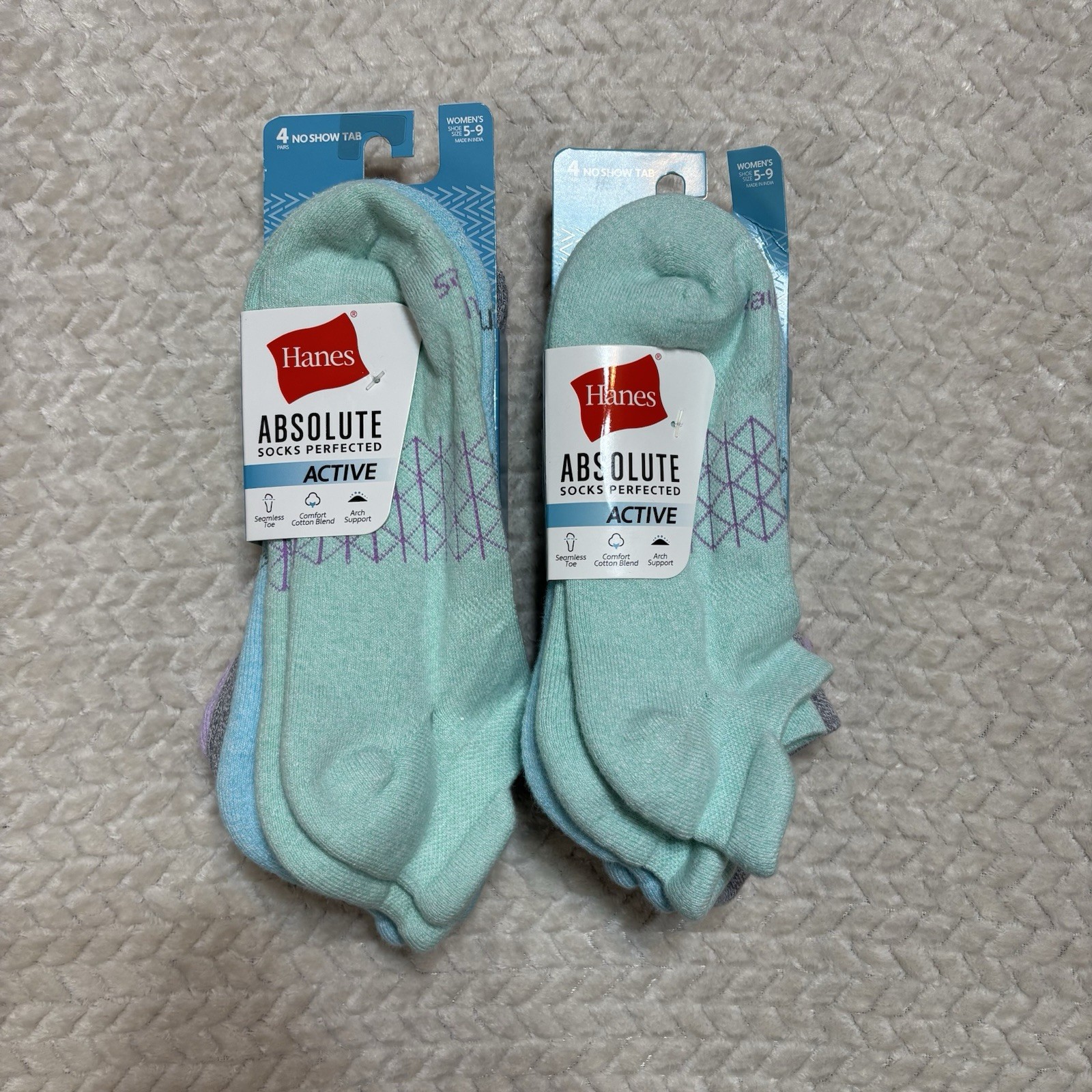 Women’s Hanes Absolute Active No Show Tab Socks 8pr Size 5-9 Multicolor