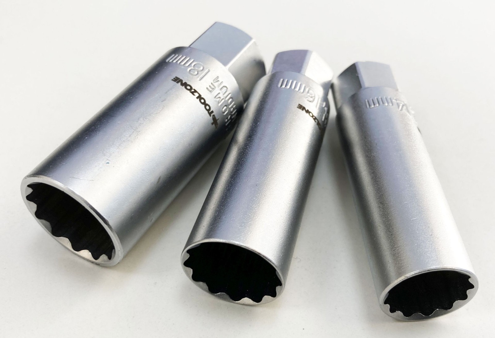 Elite 3pc Spark Plug Socket Set 3/8" Thin Wall 14mm 16mm 18mm Engine Wrench Set
