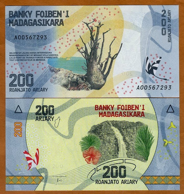 Madagascar, 200 Ariary, 2017 P-98a UNC Completely Redesigned, Waterfall