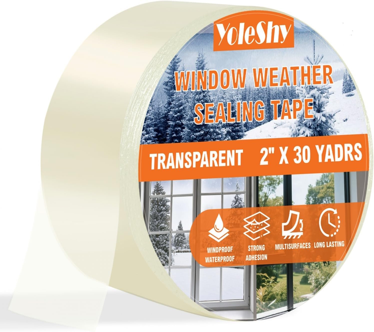Transparent Window Weather Sealing Tape 2 Inch x 30 Yards No Residue Heavy Duty