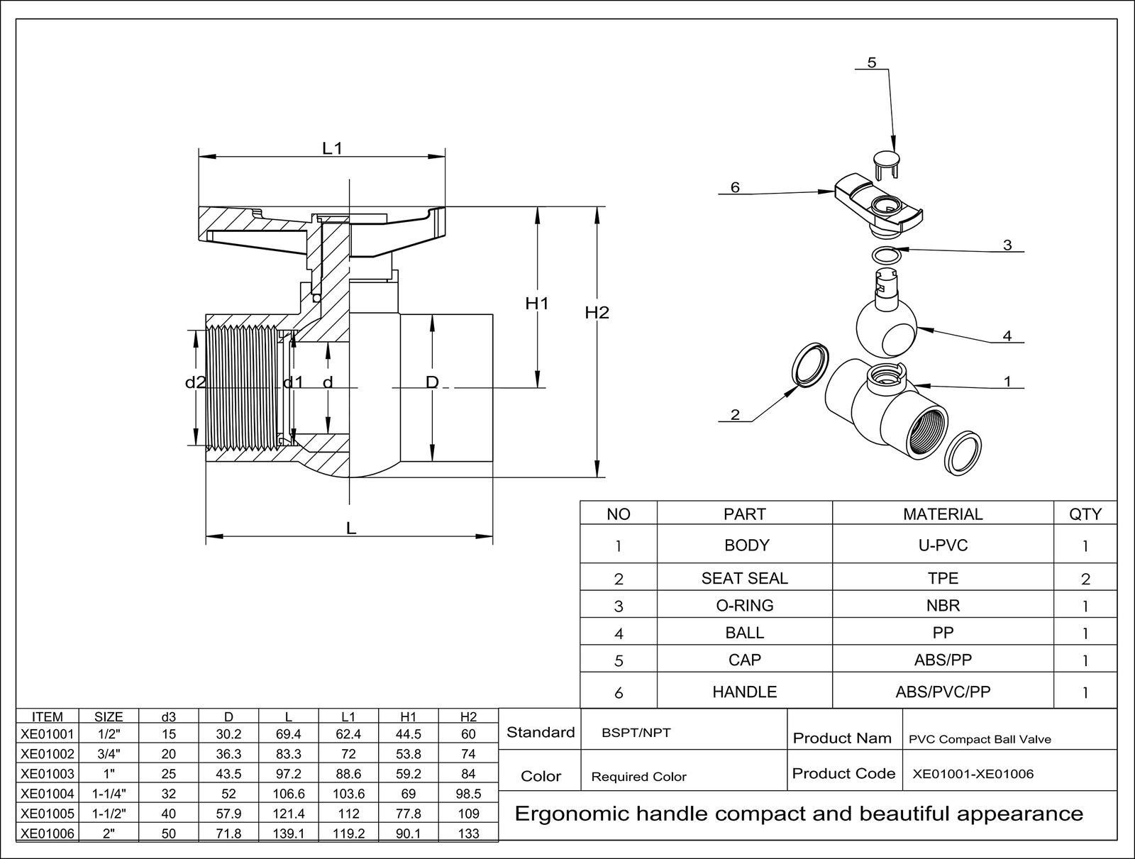 AIPOR 1/2" PVC Ball Valve (2-Pack), Shut-Off Threaded 1/2 Inch