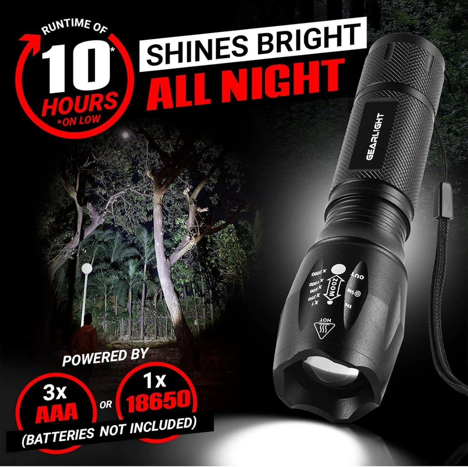 Gearlight S1000 LED Tactical Flashlight [2-PACK] - High Lumen. 5 Modes #00002