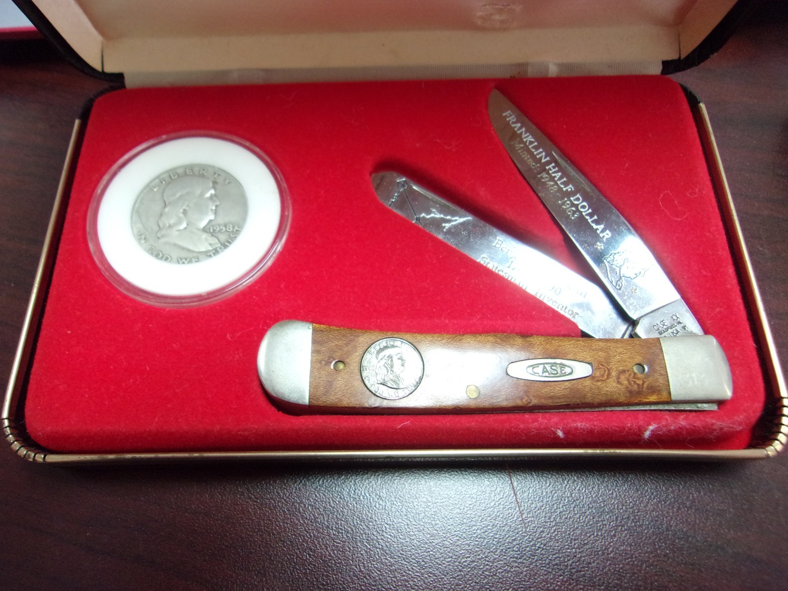 1991 CASE XX KNIFE Benjamin Franklin SILVER HALF DOLLAR Case #313