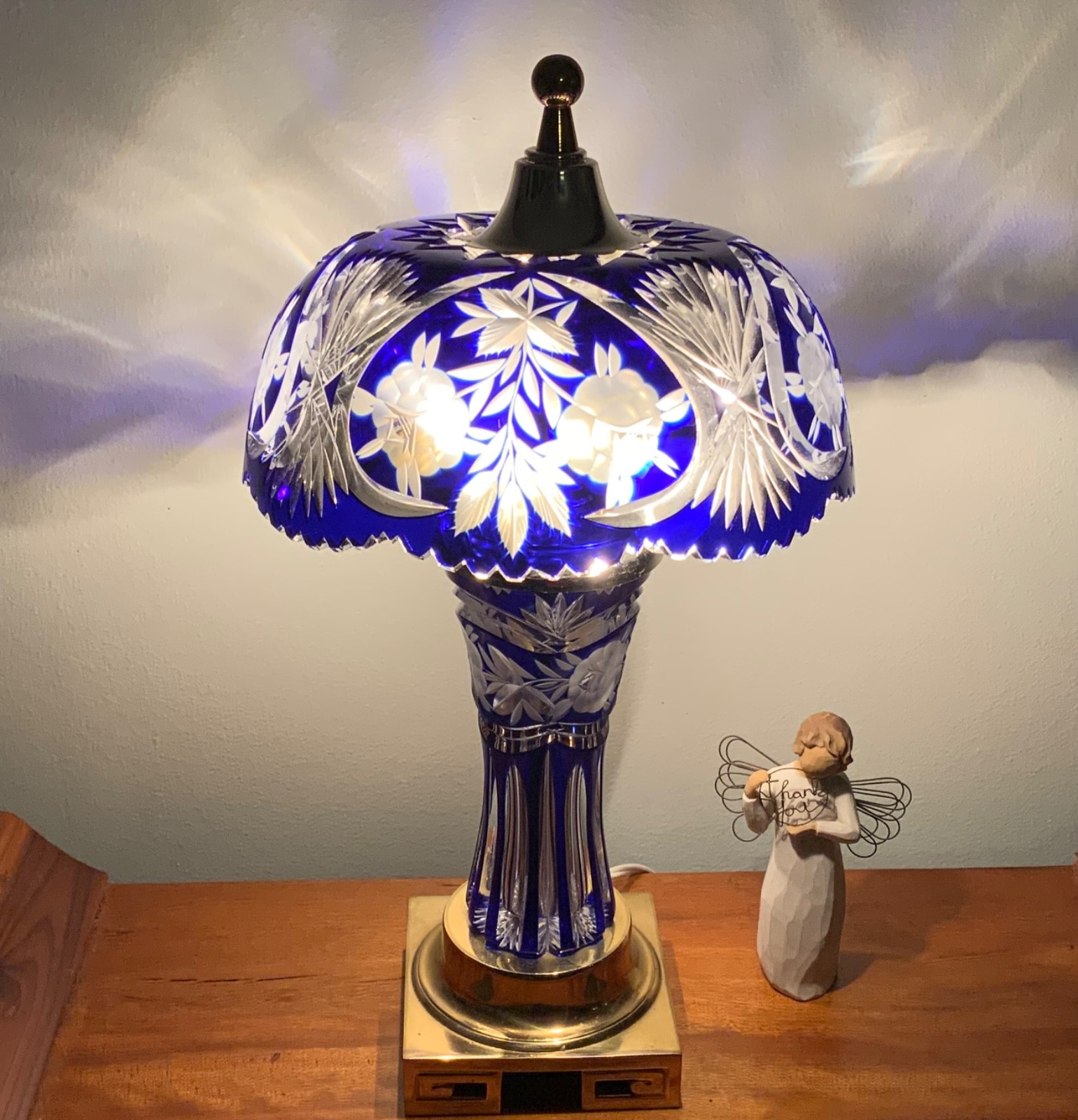 Rare Vintage Dresden Peck Cobalt Blue & Clear Cut Crystal Glass Lamp 1940's MCM