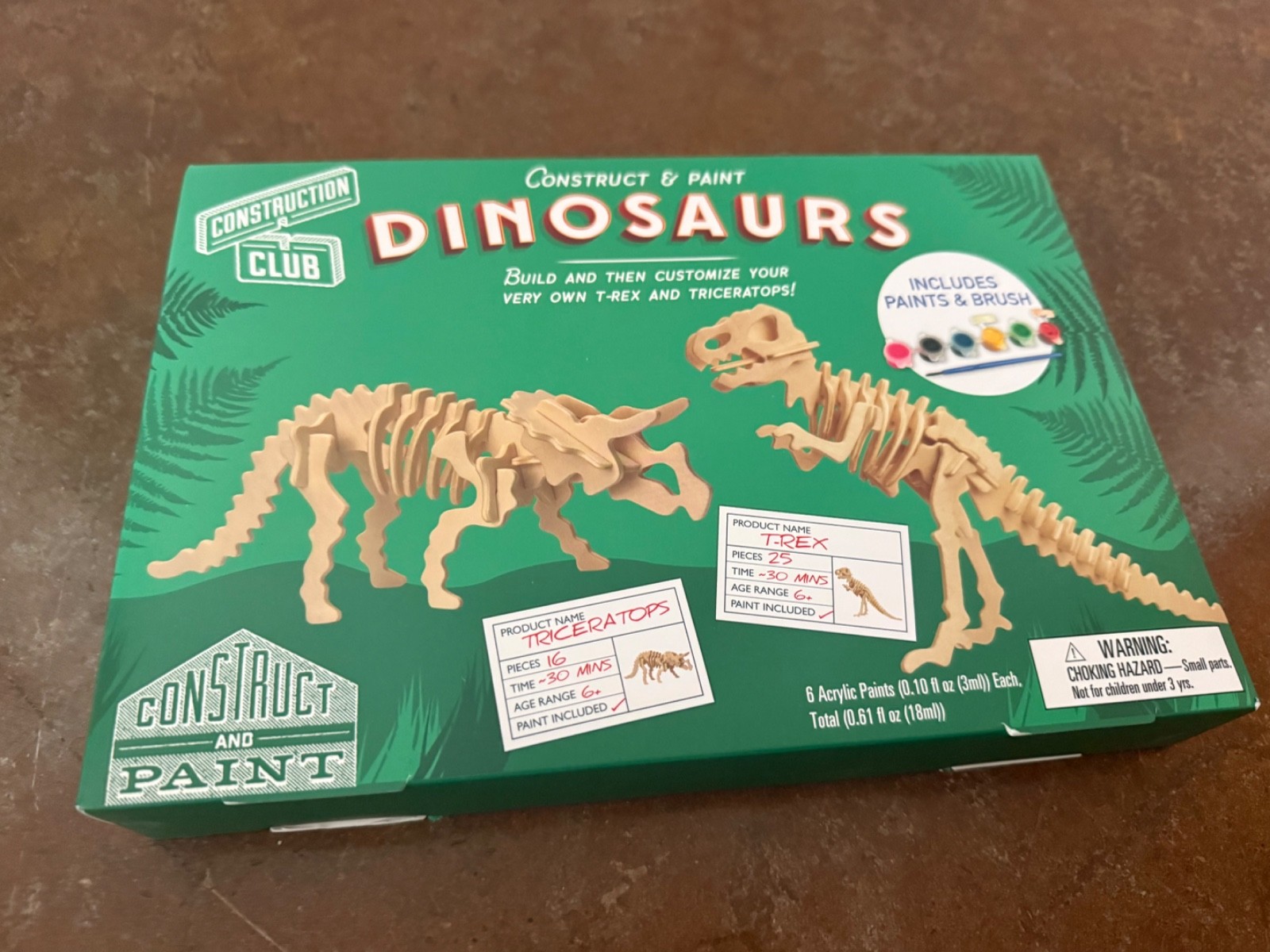 Construction Club 2-IN-1 Dinosaur Construction Kit Includes Paint And Brush
