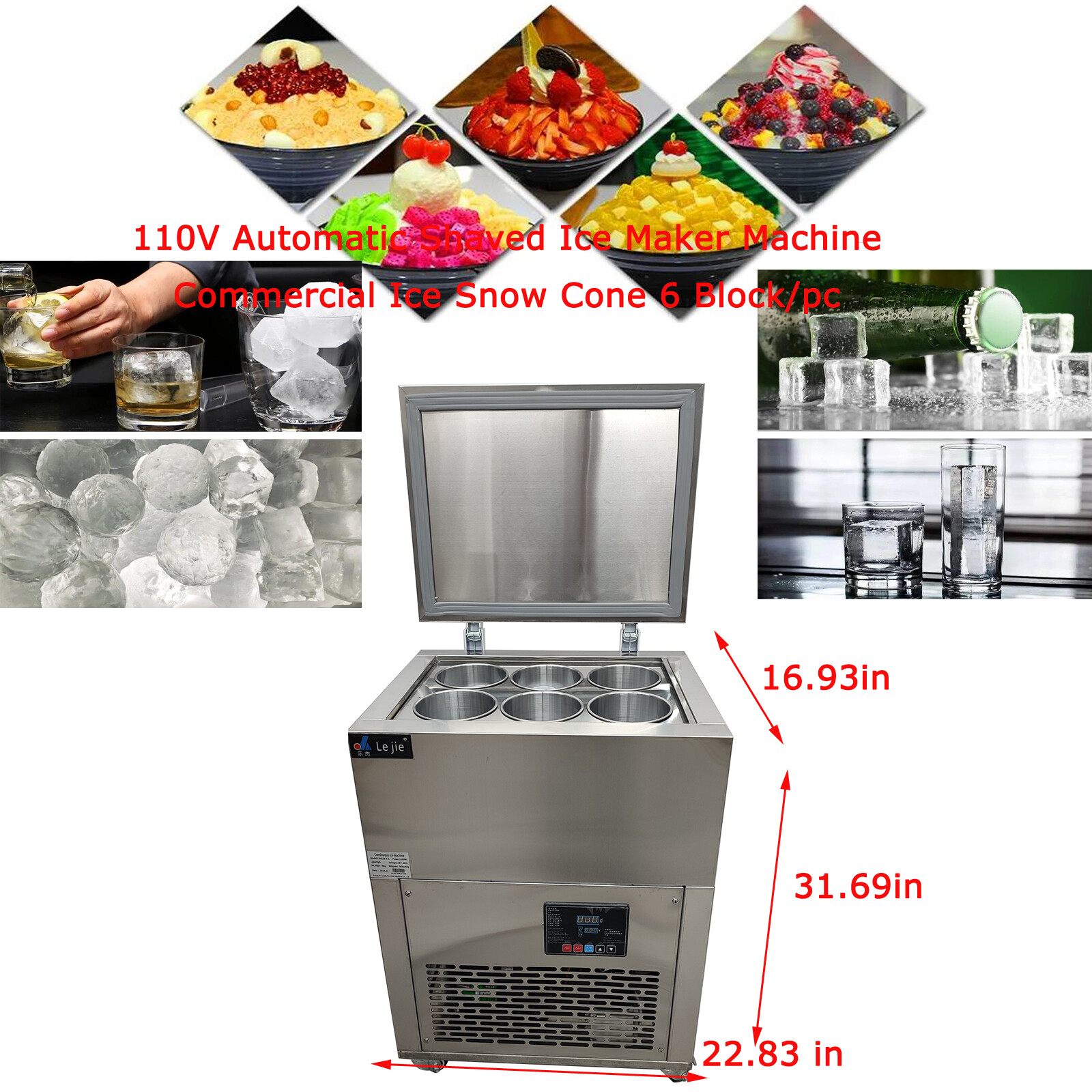 Auto 110V 6 Buckets Snow Ice Machine Cylindrical Ice Block Making Machine