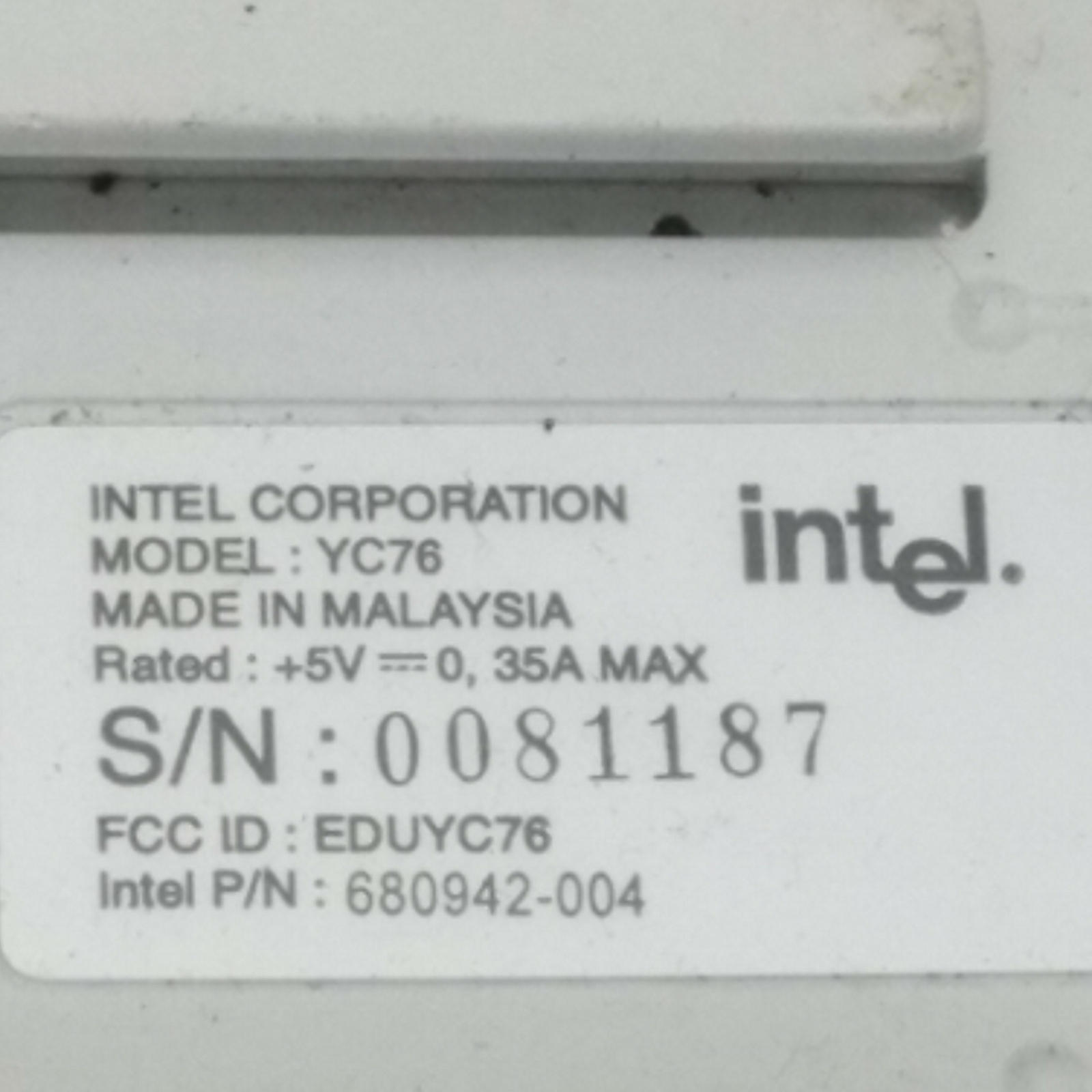Intel Corporation Model YC76 USB Web Cam YC76 6809