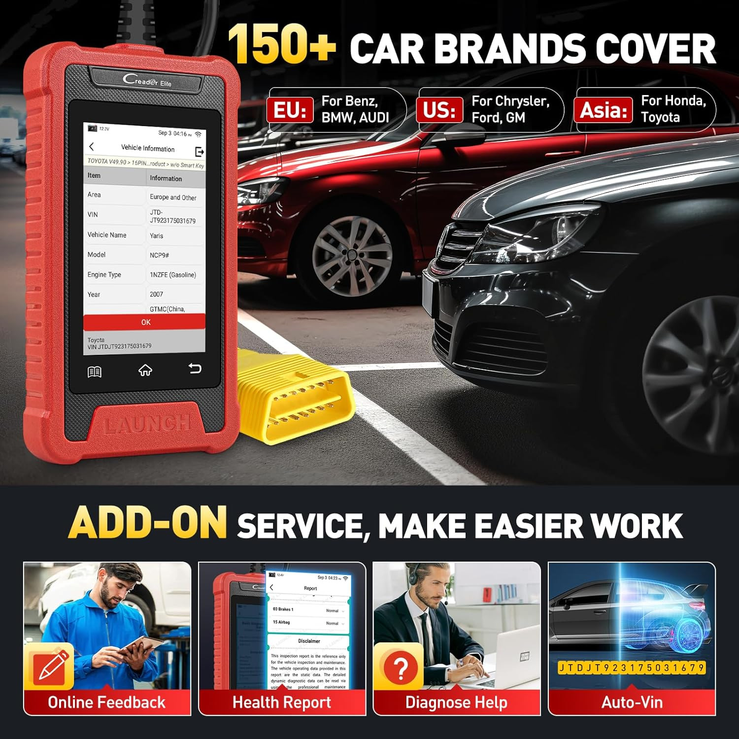 LAUNCH CRE205 OBD2 Scanner Car Diagnostic Tool Engine TCM ABS SRS Code Reader