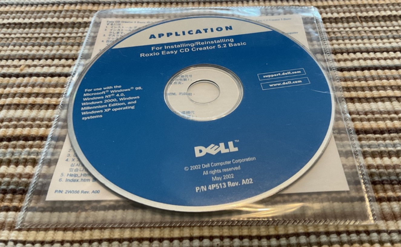 Dell Roxio Easy CD Creator 5.2 Basic Application CD Install Re-install 2002 NEW