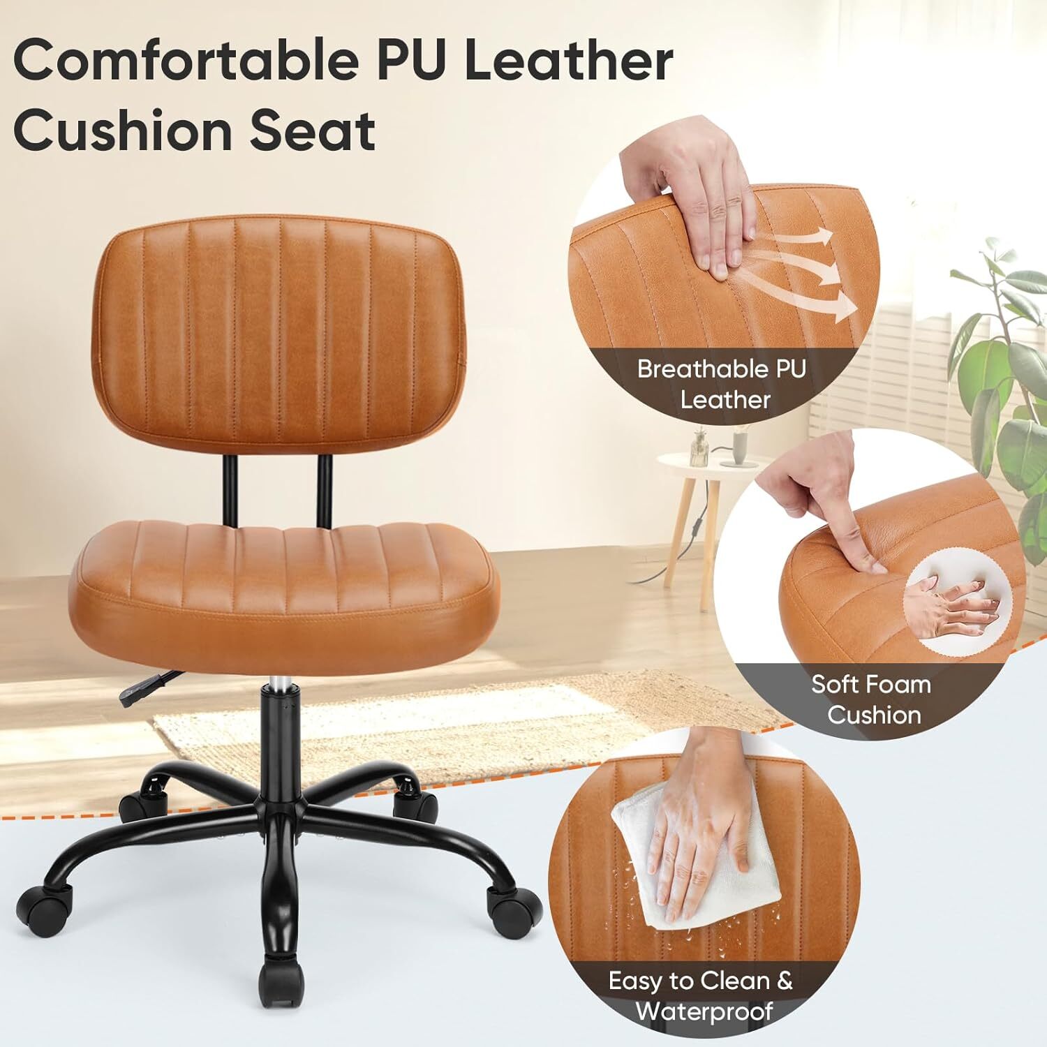 Home Office Chairs Desk with Comfy Low Back Lumbar Support Ergonomic Armless
