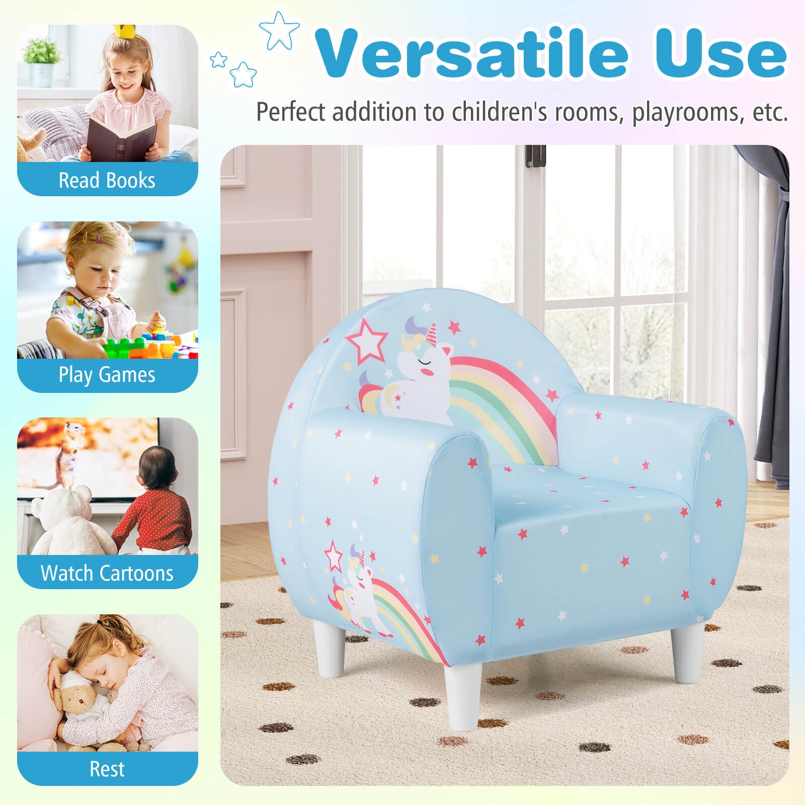 Kids Sofa w/Breathable Spandex Fabric High-density Sponge Filling for Boys Girls