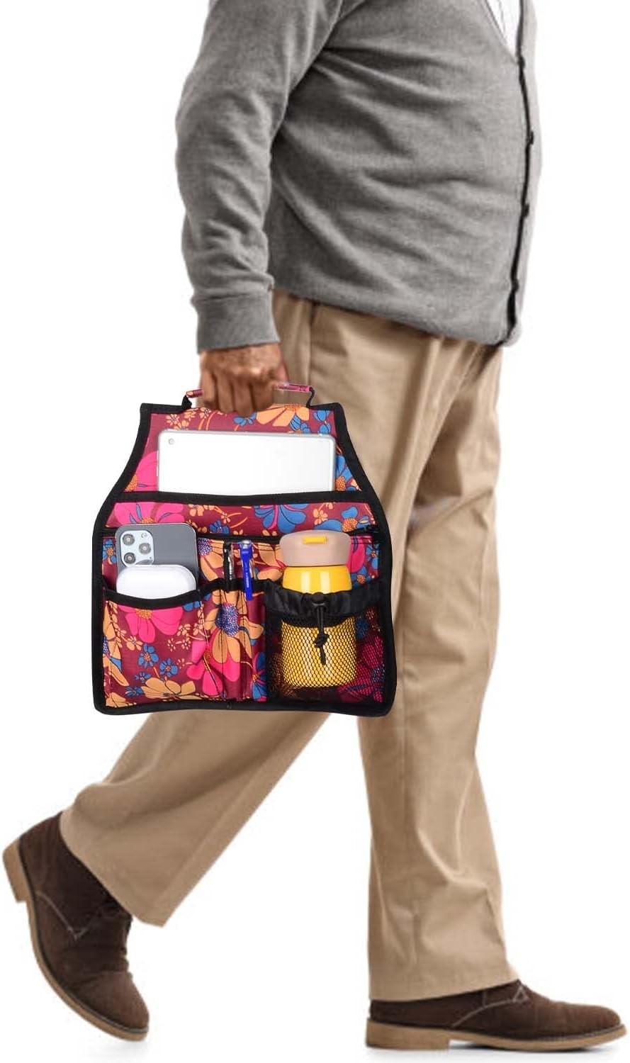 Multifunctional Walker Accessories Bag with 8 Pockets & Cup Holder for Elders