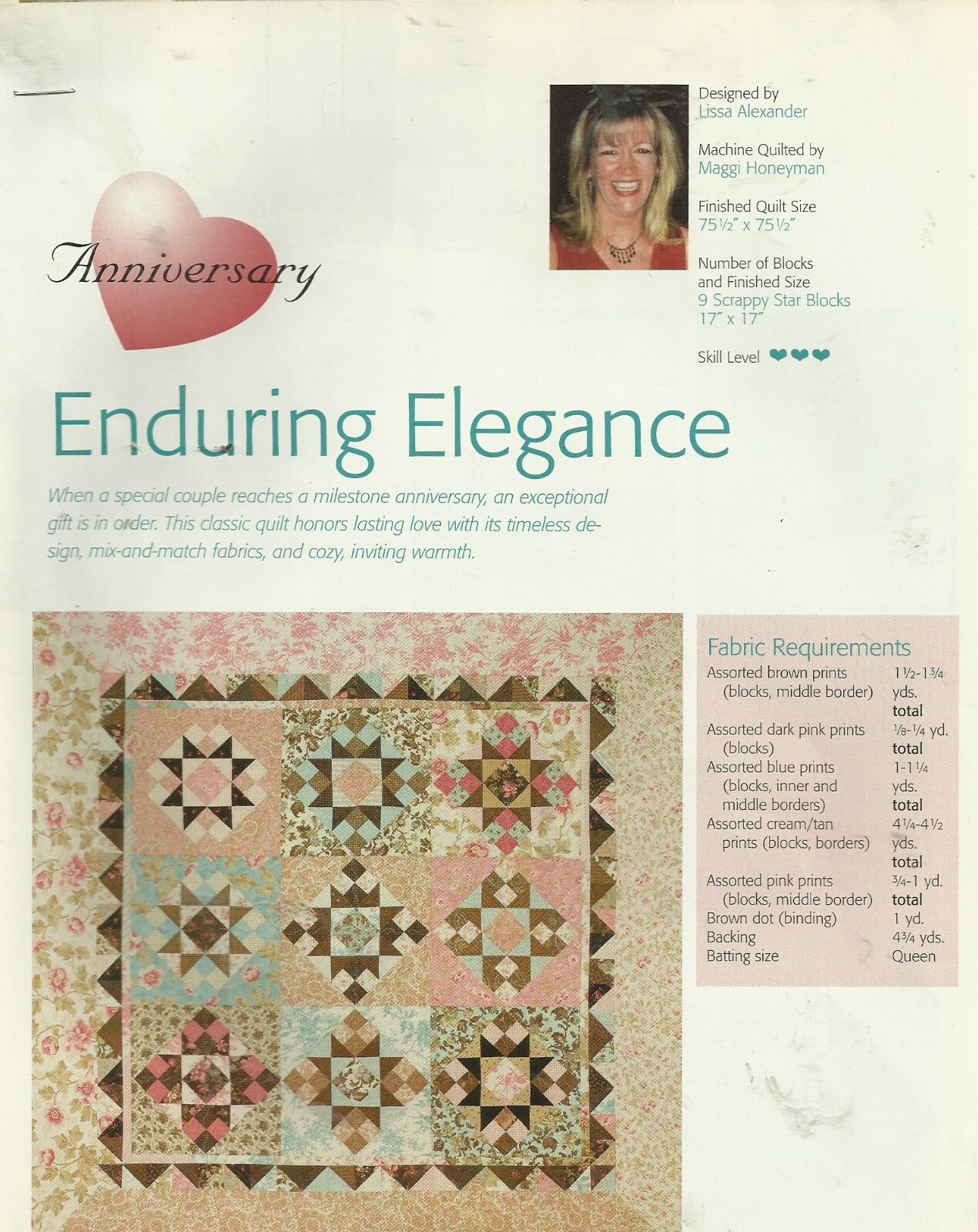B0617 ENDURING ELEGANCE QUILT PATTERN/INSTRUCTIONS
