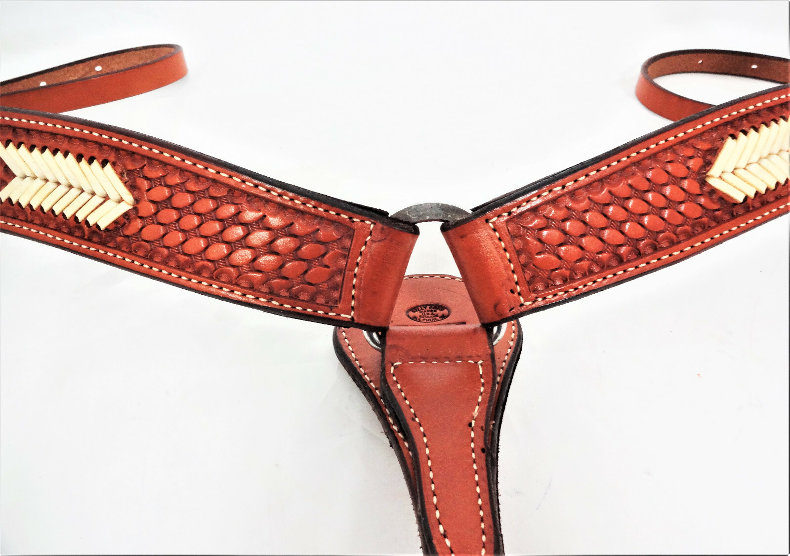 Billy Cook Rawhide Laced Basket Stamp Leather Breast Collar Horse Chestnut New