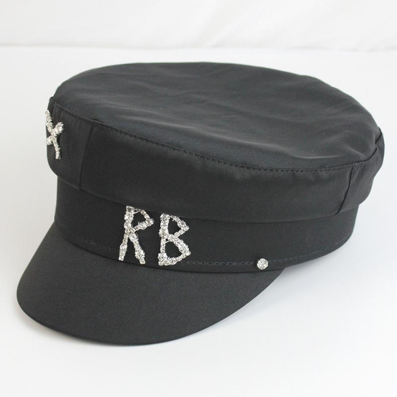Brand Designer Satin Diamond R B Letter Newsboy Caps Women Flat Militray Hat
