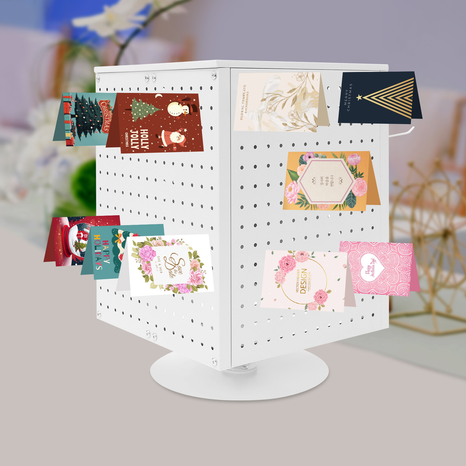 Pegboard Rotating Display Stand, 4 Sided Spinning Peg Board Display, w/ 20 hooks