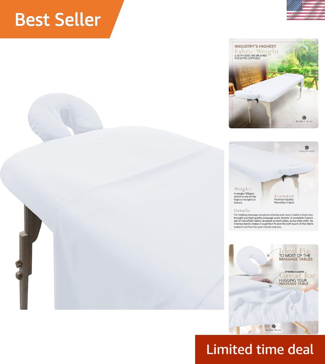 Ultra-Soft Microfiber Massage Table Sheet Set - Pack of 2 with Face Rest Cover
