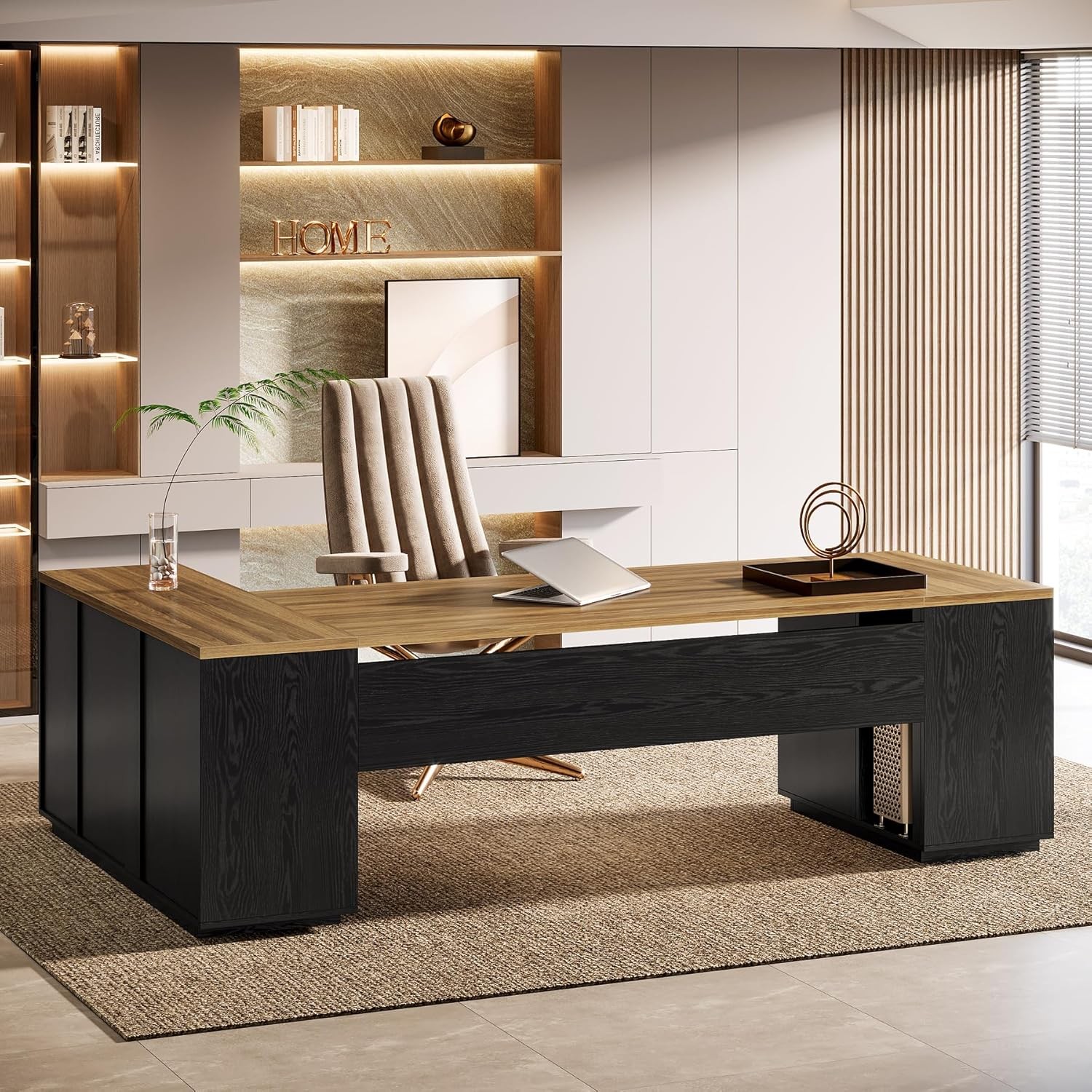 85.8-Inch L-Shaped Executive Desk, Large Office Computer Desk with File Drawers