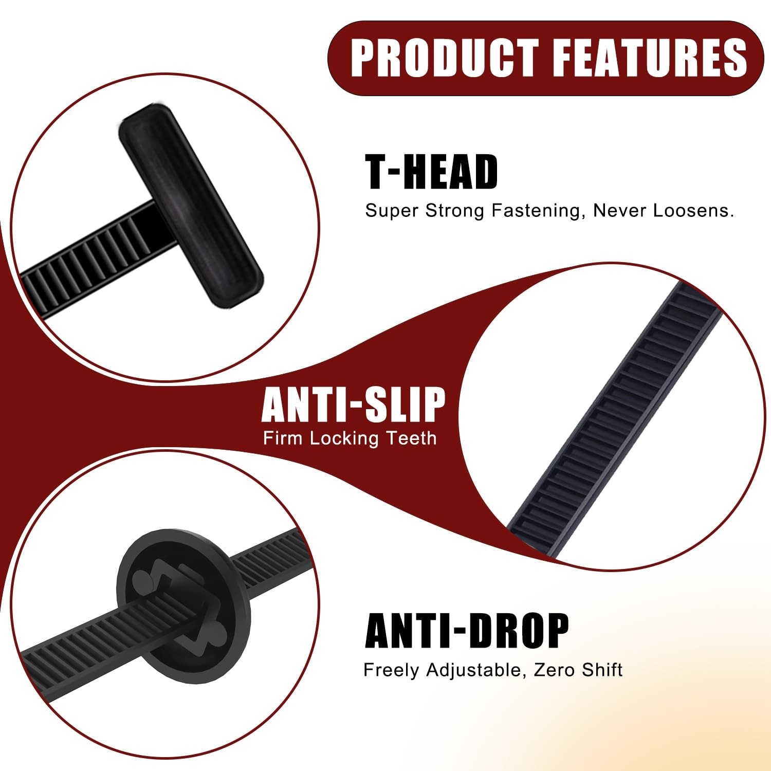 BWEALT 200 Pack Nylon Cable Tie Buckle Push Pin UV Resistant