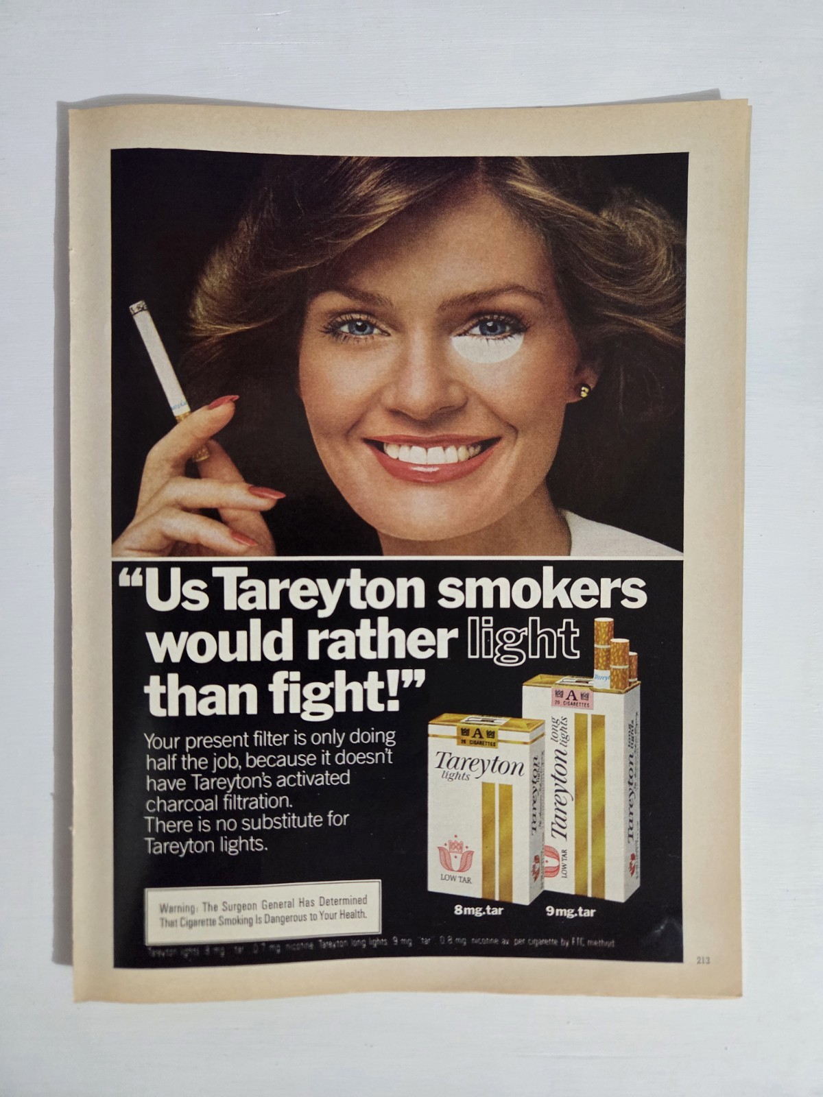 Vintage 1979 Tareyton Cigarettes Print Ad Woman Smoking