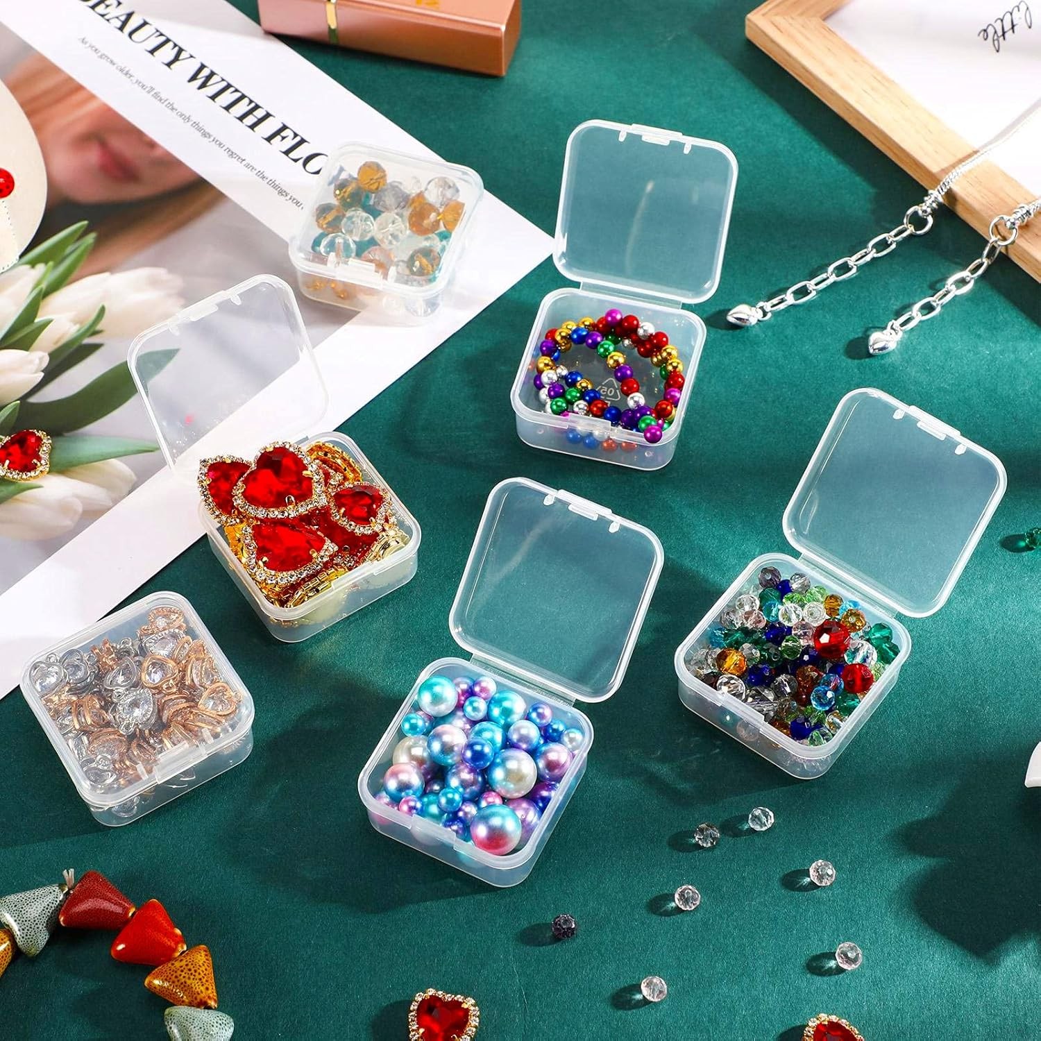 6 Pieces Mini Plastic Clear Beads Storage Containers Box for Collecting Small...