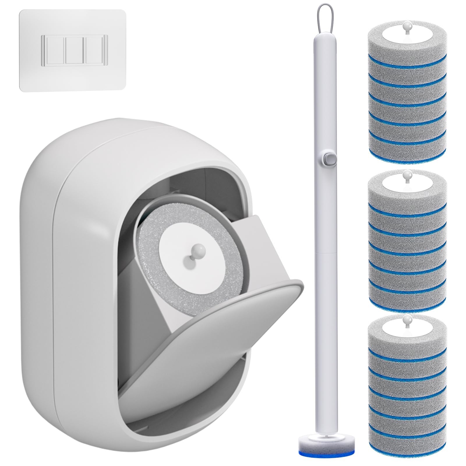 Disposable Toilet Brush and Holder Set with 18 Bowl 1 wand + 18 heads, White