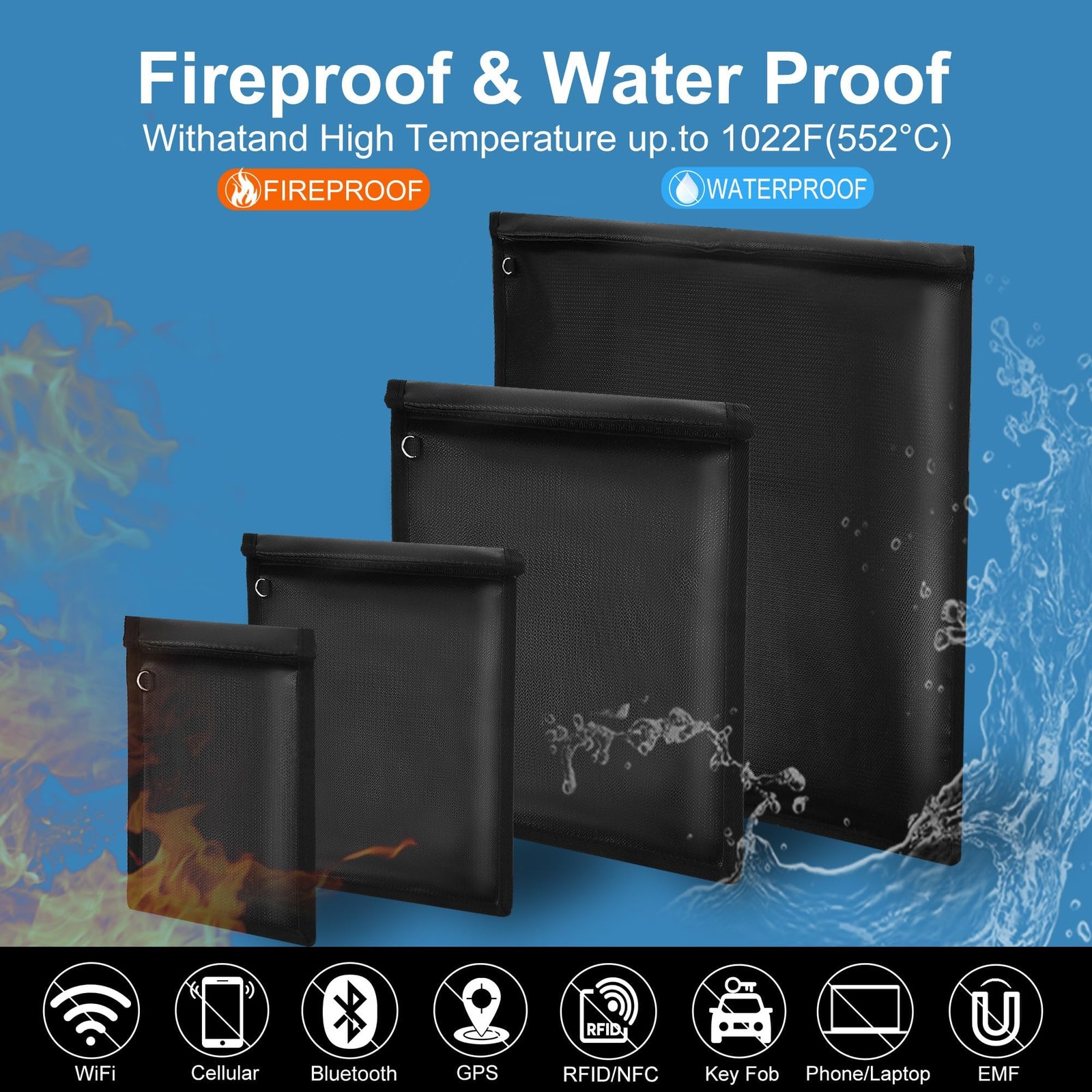 Faraday Bag 4 Pack – Waterproof & Fireproof Signal Blocking 4 Pack, Black