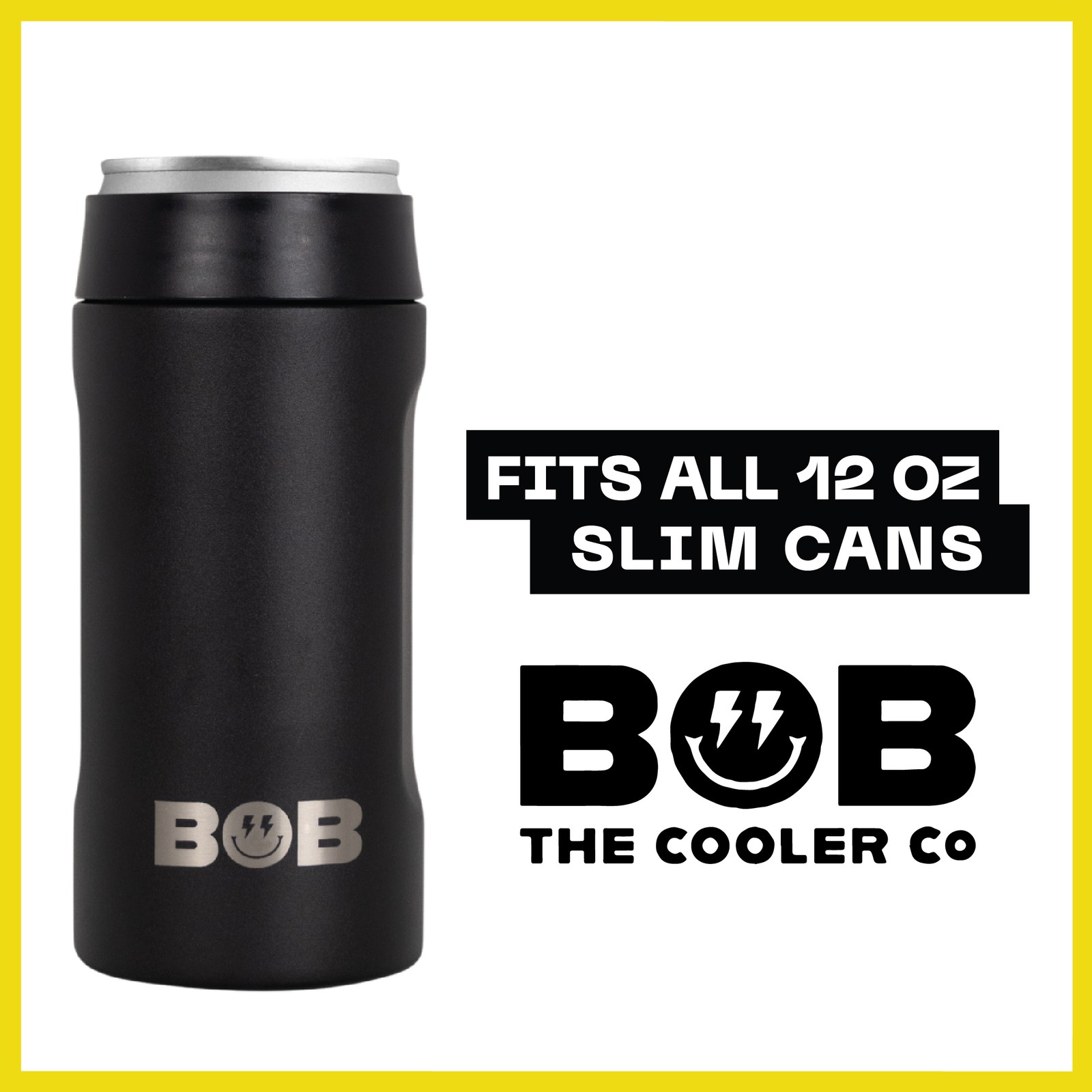 Bob The Cooler - 12oz Slim "Bob's Chillin" Can Insulator - Sleek Design (Black)