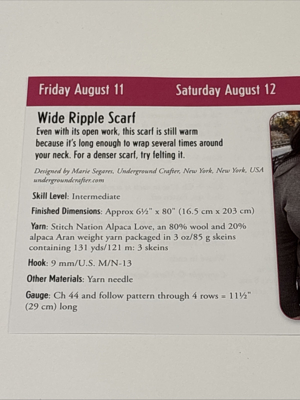 Wide Ripple Scarf Crochet Pattern Card Page