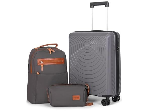 20 Inch Carry On Softshell Luggage Airline Approved, GREY 3 Piece  Set