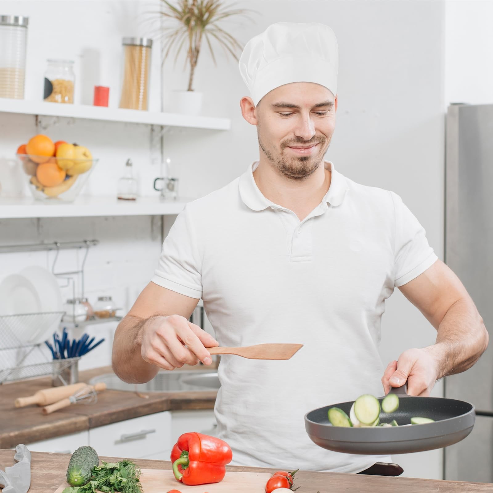 Tiesome 2Pcs Adjustable Elastic Chef Hat Reusable And Washable Durable Pure