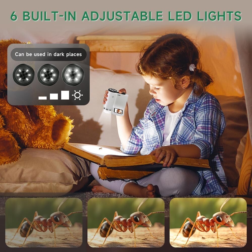Dcorn Microscope for Kids 3-in-1 1000X Handheld Mini Scope with 2" LCD Screen