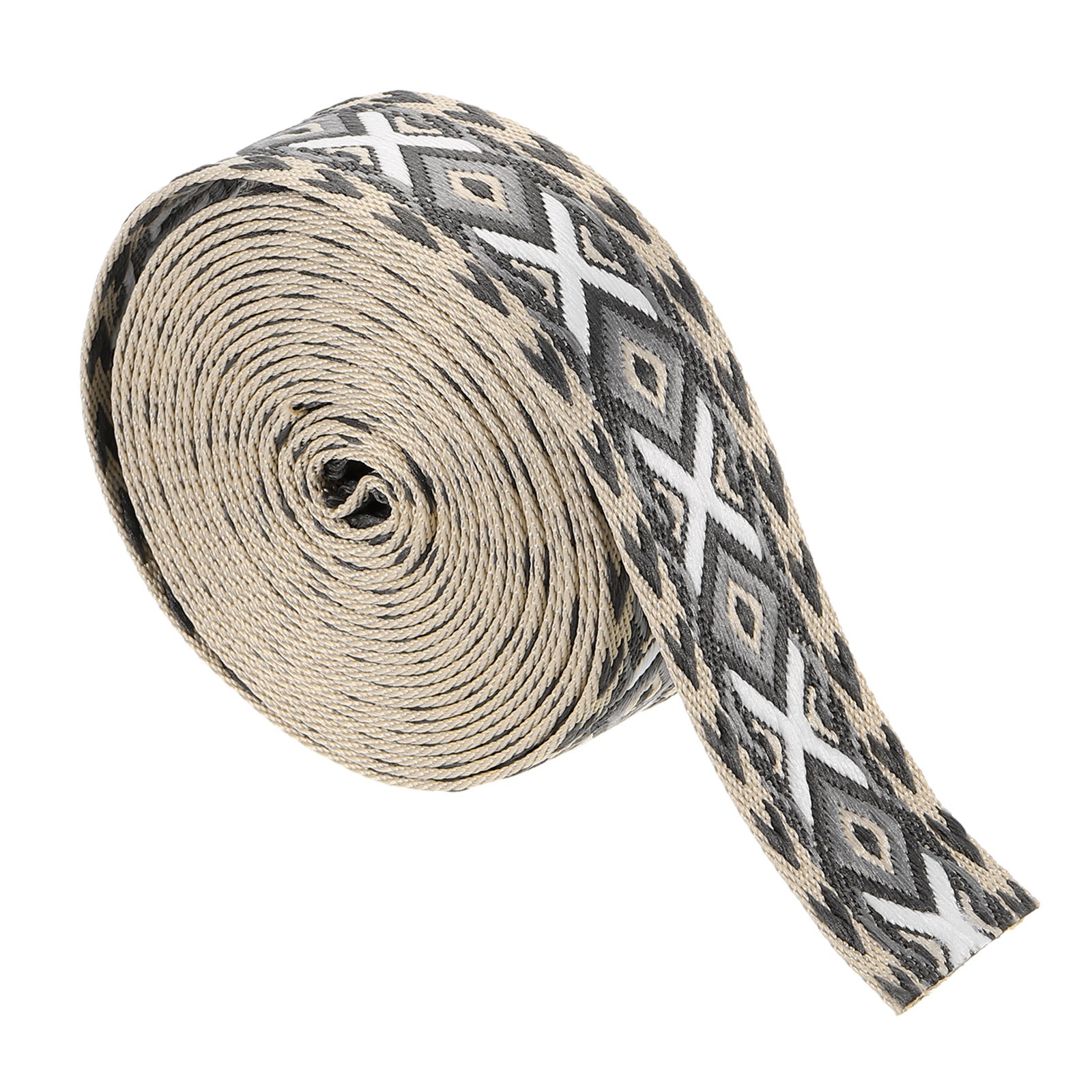 5Yards Cotton Webbing Strap 38mm Jacquard Webbing Purse Strap Gray-White