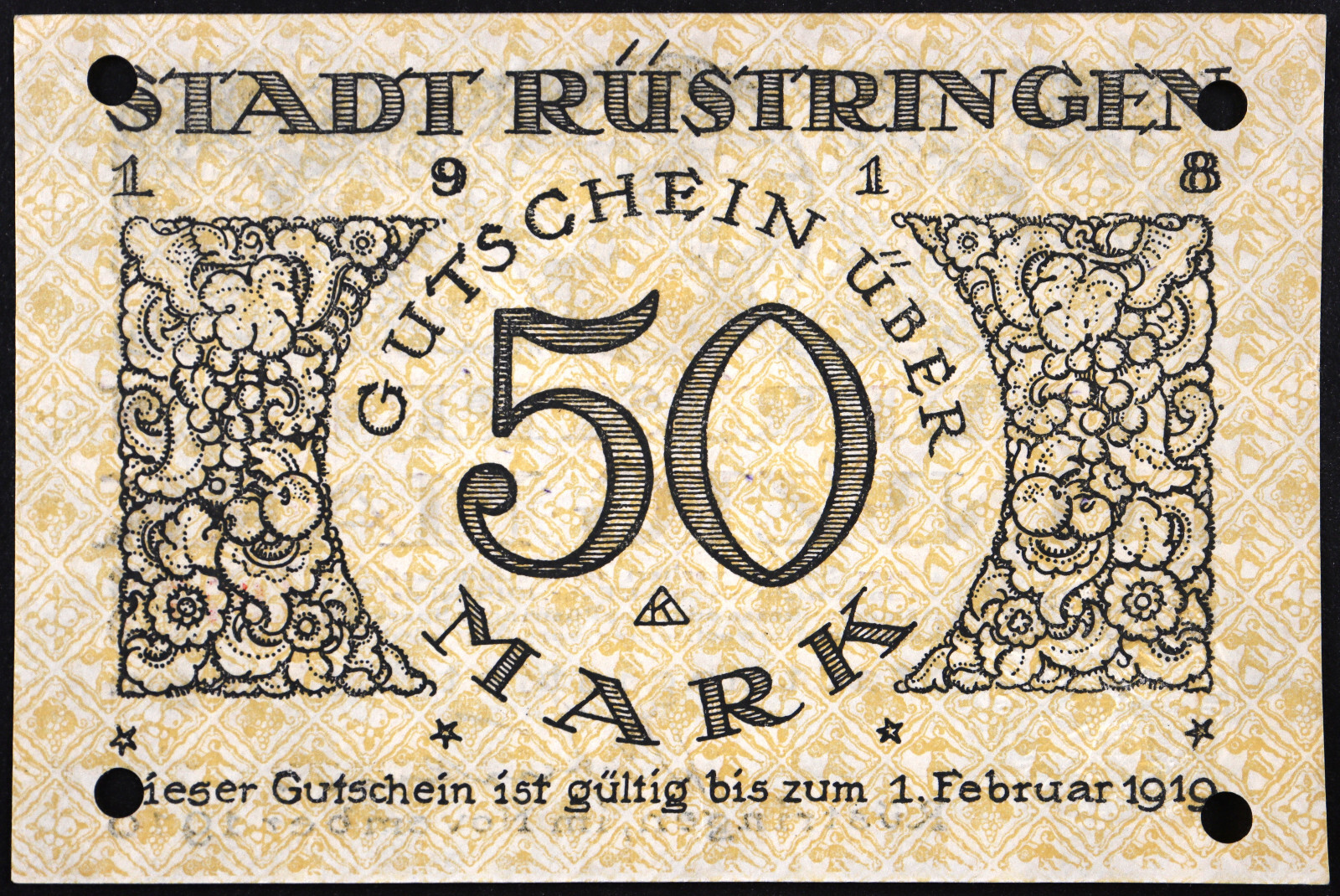 RÜSTRINGEN 1918 RARE 50 Mark Grossnotgeld German Notgeld Banknote