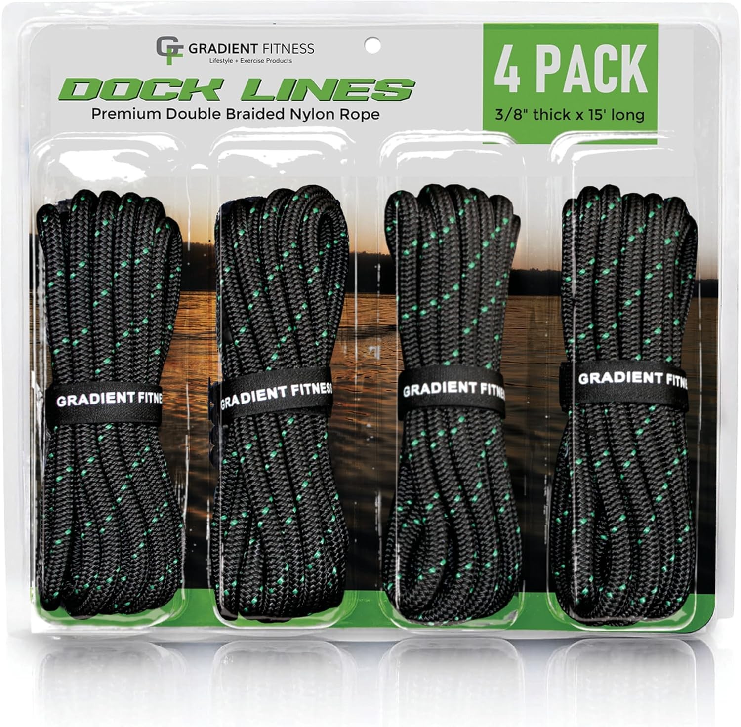 Dock Lines for Boat 4Pack 3/8" x 15' Double Braided Nylon Boat Rope Marine-Gr...
