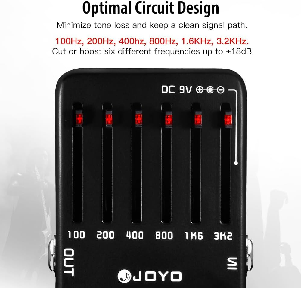 6-Band EQ Pedal Electric Guitar Equalizer (100Hz 200Hz 400Hz 800Hz 1.6Khz 3.2Khz